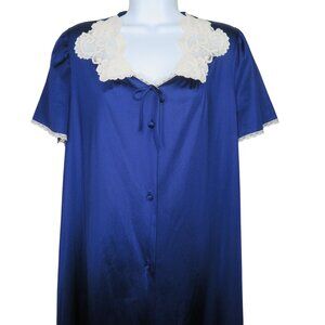 Vintage Vanity Fair Womens Blue Nylon Lace-Trimmed Button-Down Robe Medium USA